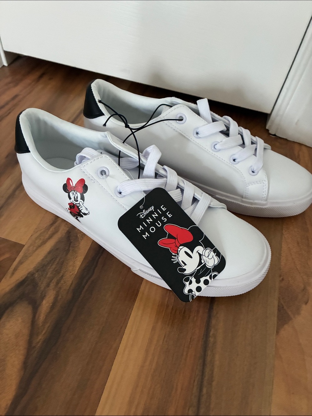 Disney Minnie Mouse White Sneakers with Black and Red Accents